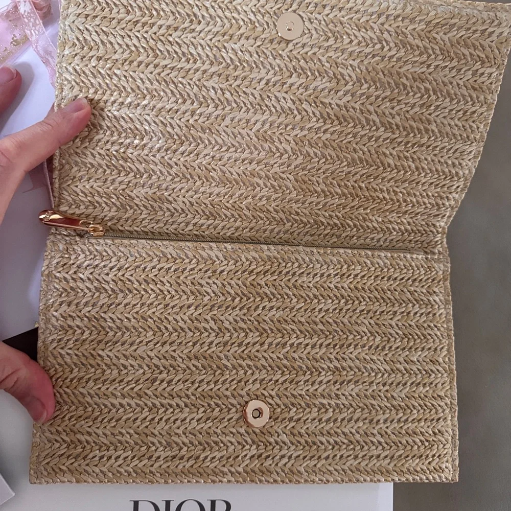 Dior Natural Straw Woven Clutch with Embroidered Logo - Picture 2 of 3